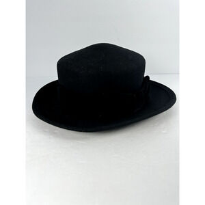 Vintage Brooks Brothers Dollman Hat Co Womens Doeskin Felt Black Hat with Bow